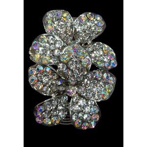 Fairycore Aurora Borealis Floral Double Finger Silver Tone Stretch Ring